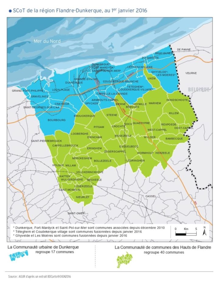 carte montrant le scot Dunkerque et la Flandre