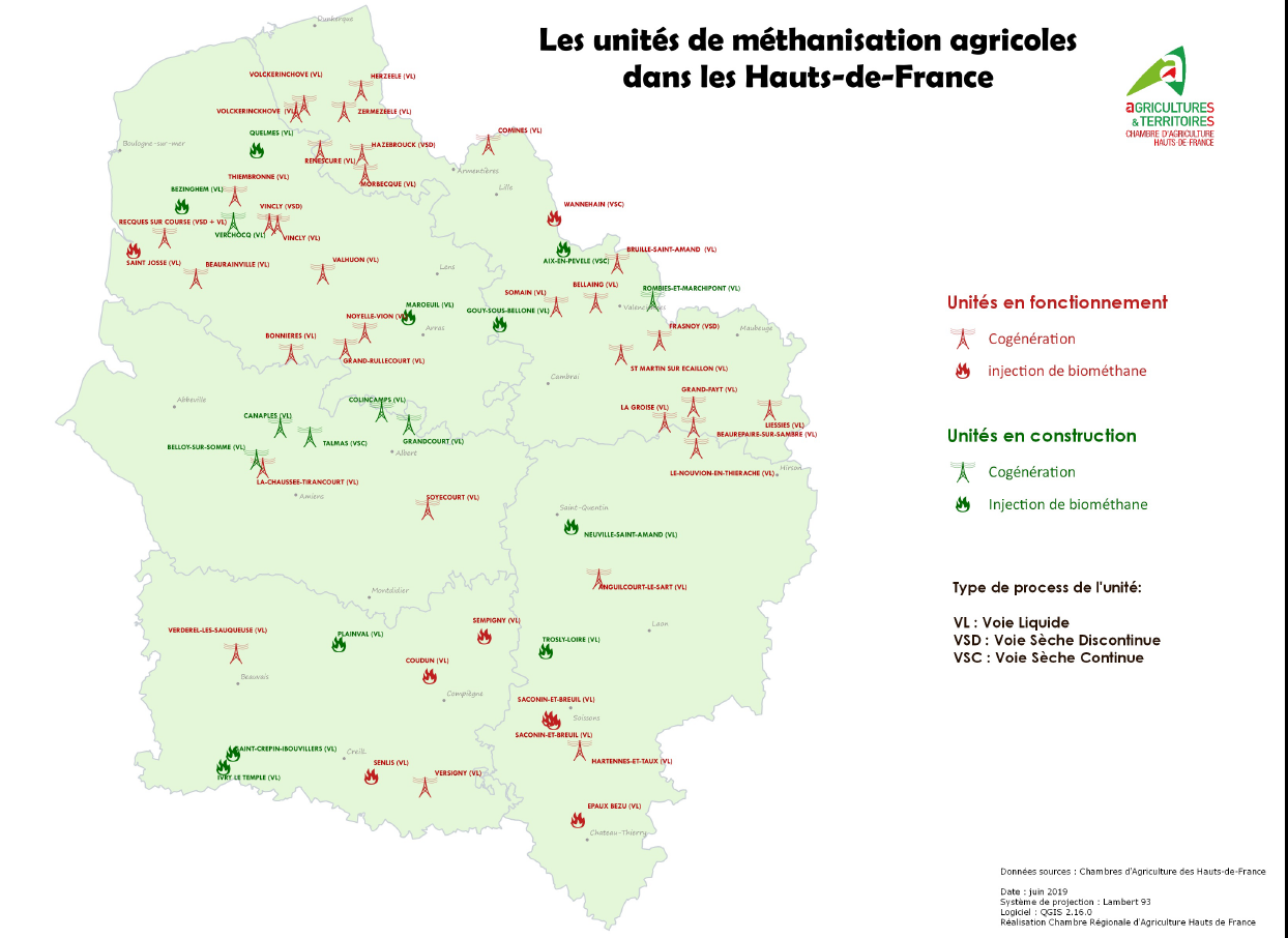 carte verte avec méthaniseur en hauts de france Dunkerque