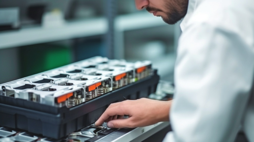 Un technicien en train de monter une batterie électrique