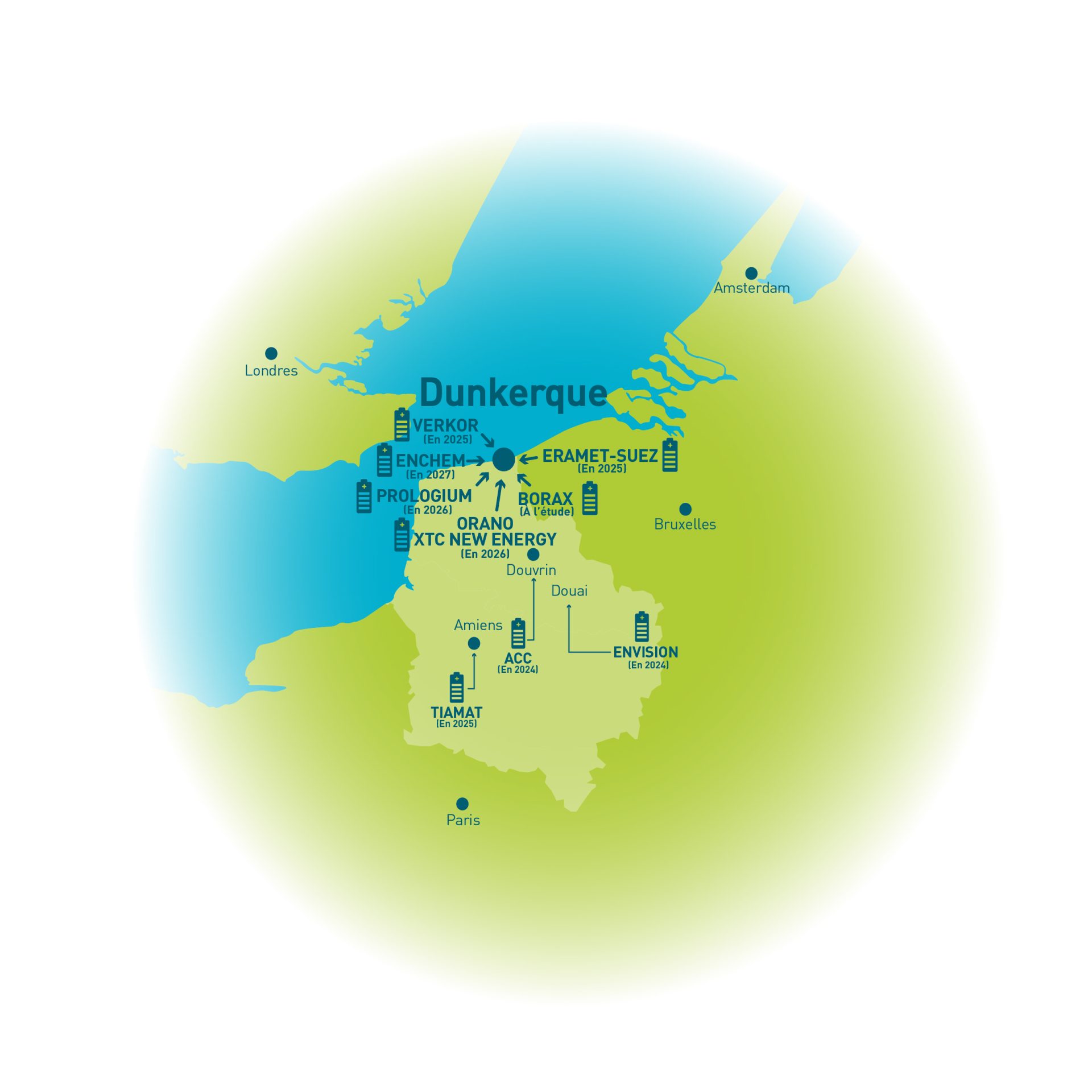 carte des projets batteries voitures électriques région hauts de France