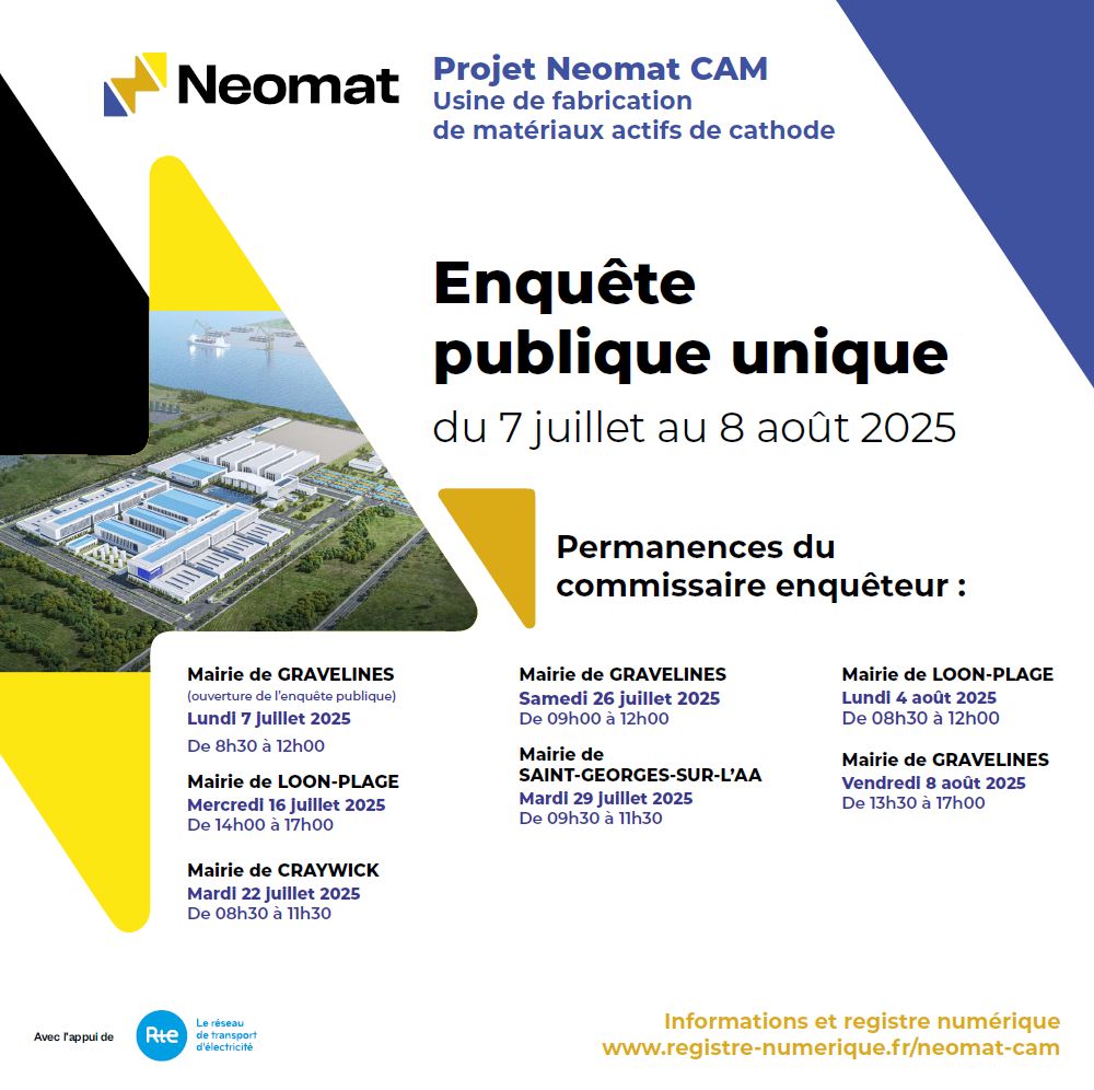 Lancement de l’enquête publique pour le projet industriel Neomat CAM à Dunkerque
