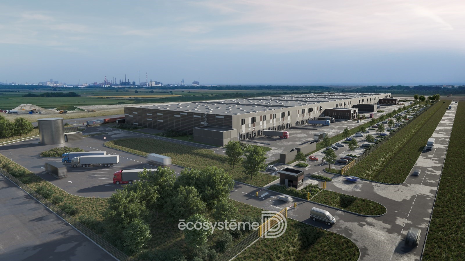 Logistics warehouse with rail siding